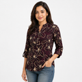 Bazaario Burgundy Botanical Print Top - Comfort Fit Ethnic Fusion