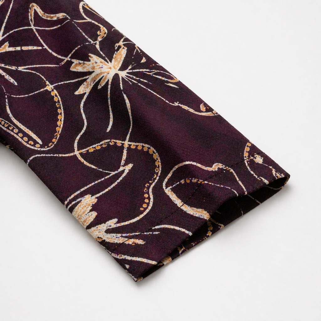 Bazaario Burgundy Botanical Print Top - Comfort Fit Ethnic Fusion