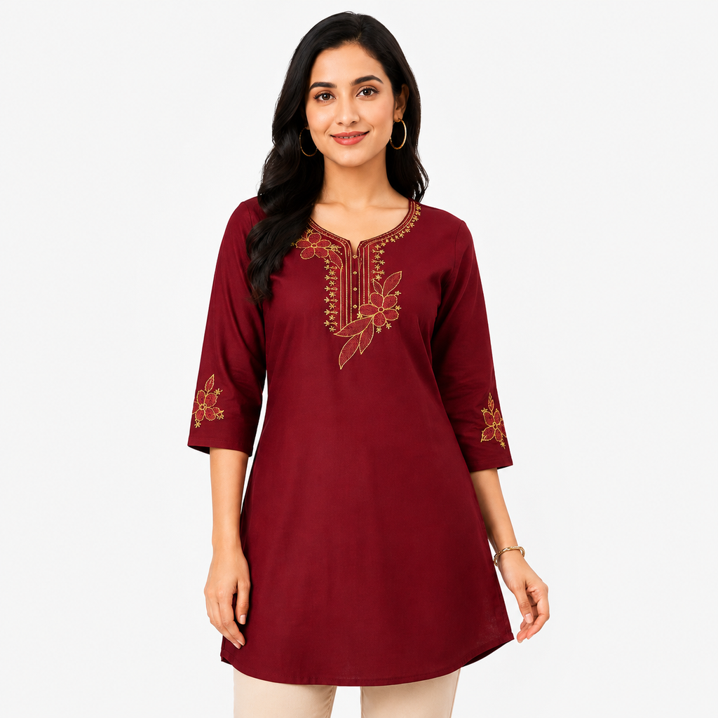 Deep Maroon Embroidered Kurta