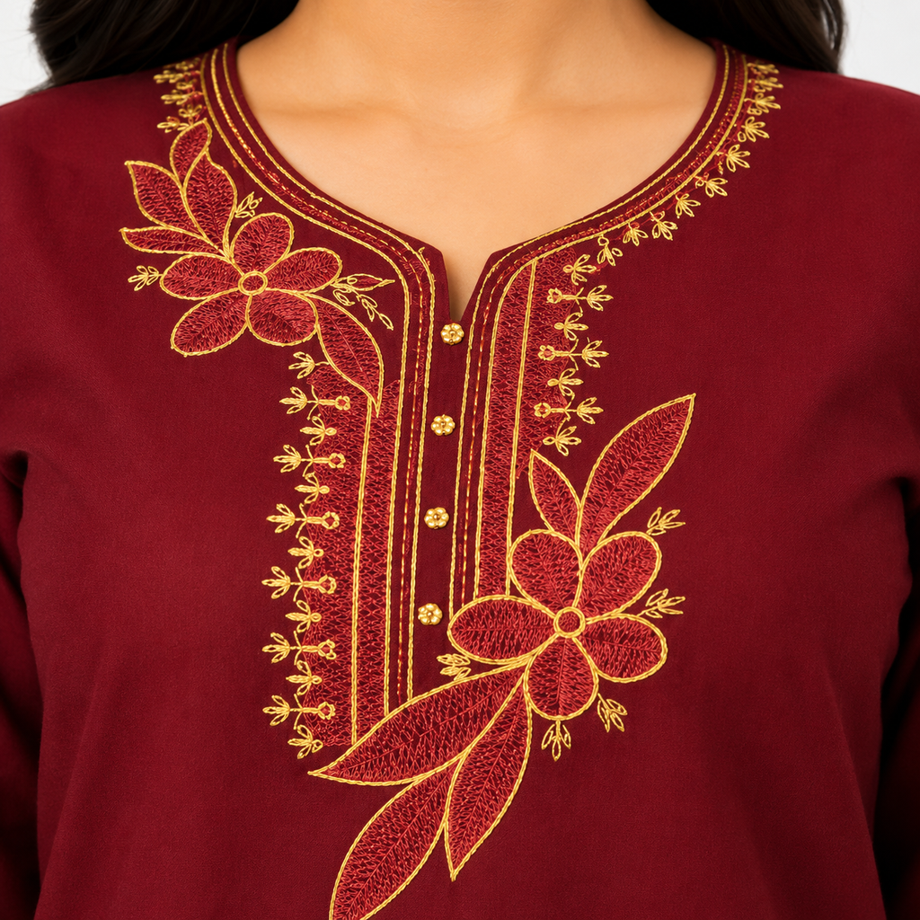 Deep Maroon Embroidered Kurta
