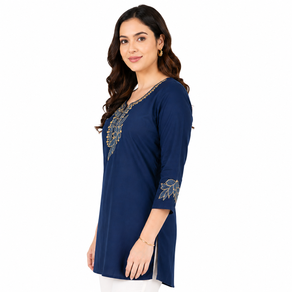 Deep Blue Embroidered Tunic