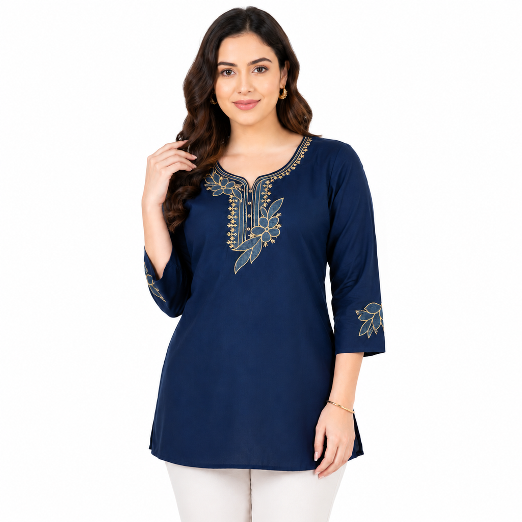 Deep Blue Embroidered Tunic