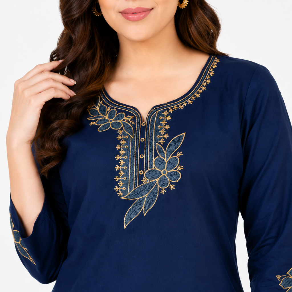 Deep Blue Embroidered Tunic