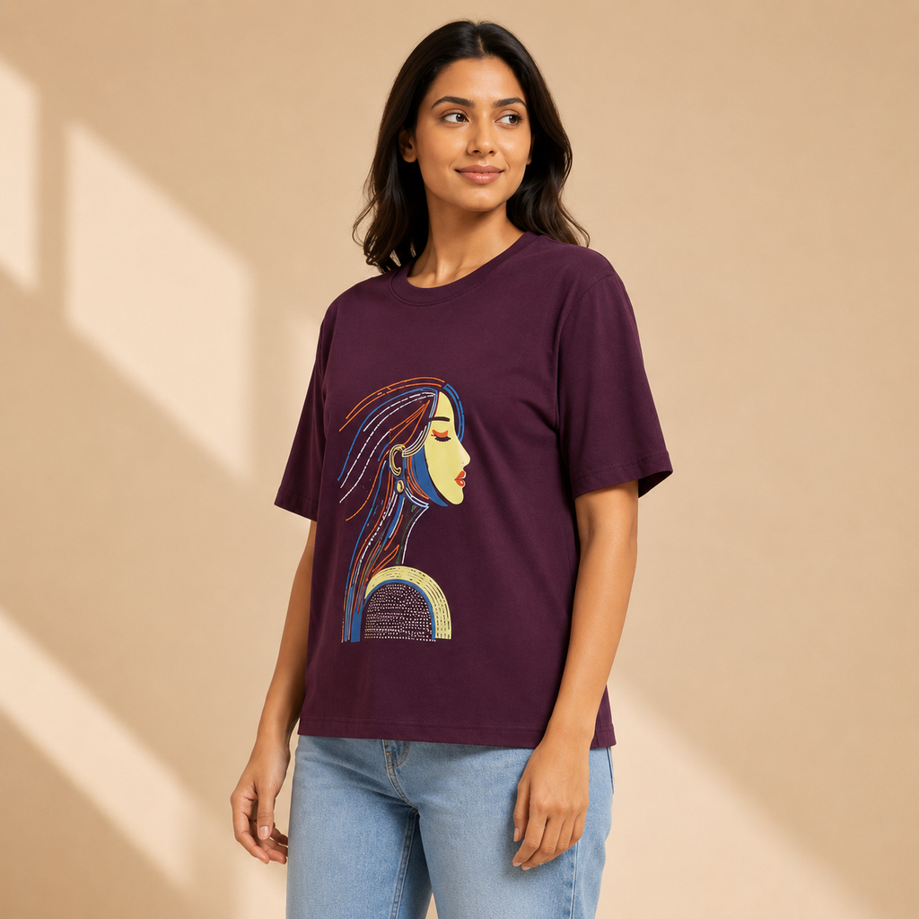 Women’s Oversized Graphic Printed T-Shirt – Premium Purple Casual Tee for Women