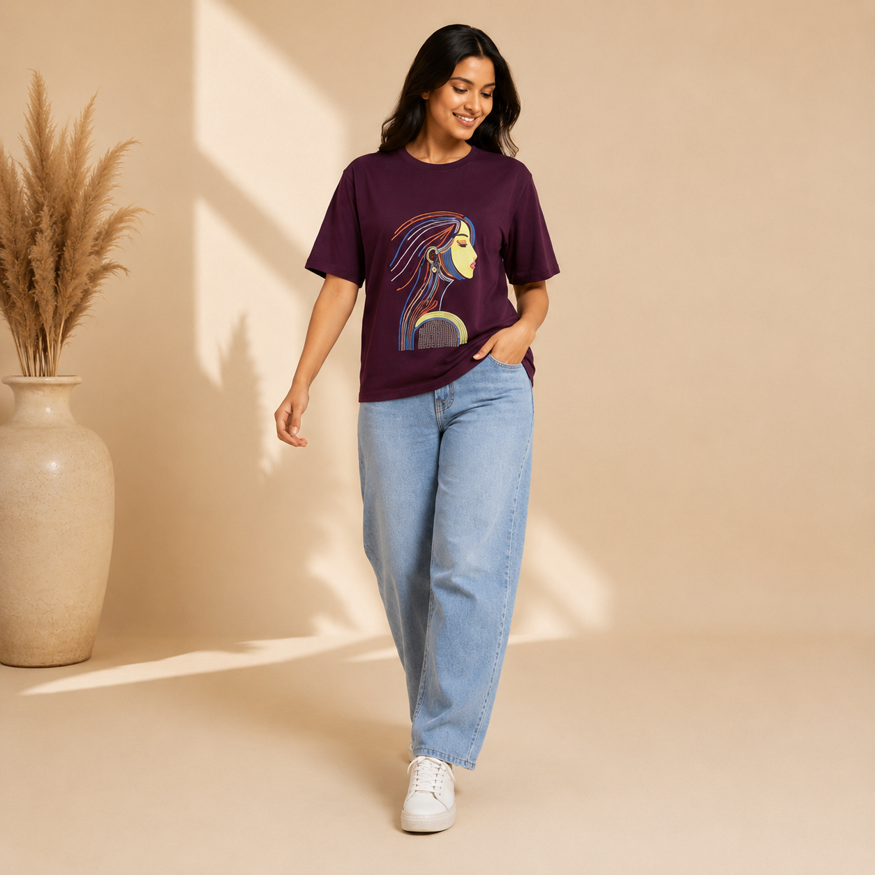 Women’s Oversized Graphic Printed T-Shirt – Premium Purple Casual Tee for Women