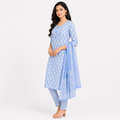 Sky Blue Printed Kurta Pant Dupatta Set for Women | Elegant Ethnic Wear