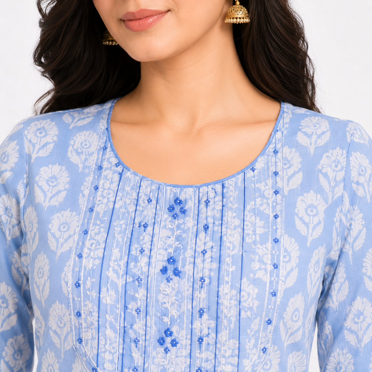 Sky Blue Printed Kurta Pant Dupatta Set for Women | Elegant Ethnic Wear