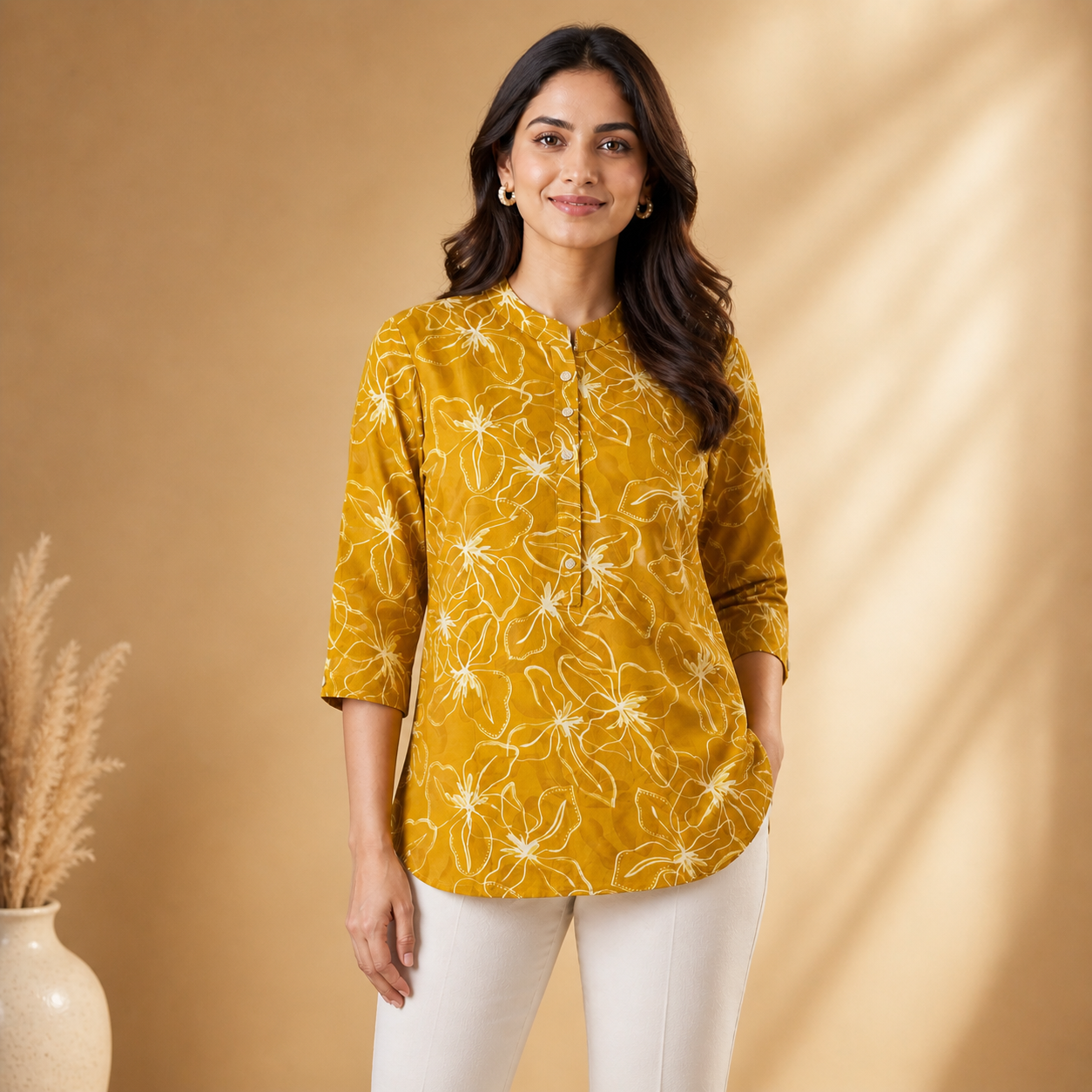 Mustard Yellow Floral Tunic