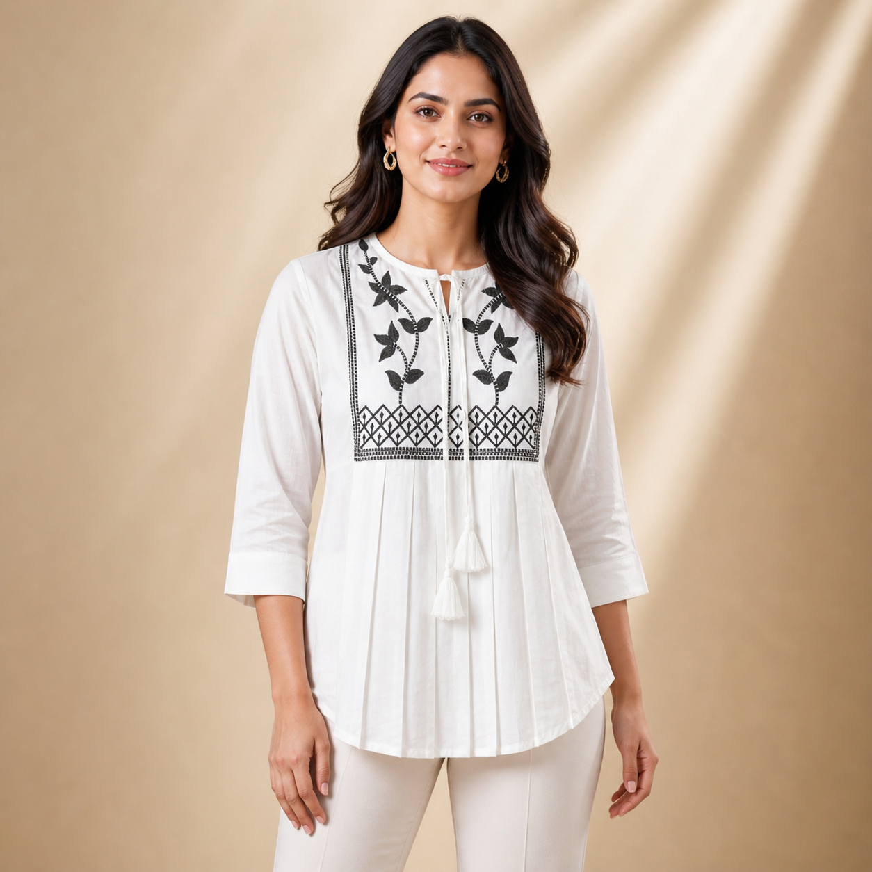 Pristine White Embroidered Tunic