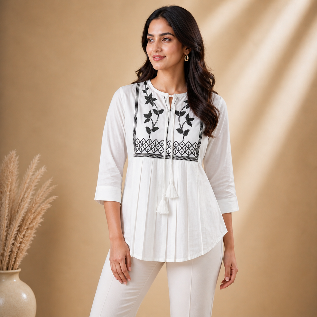 Pristine White Embroidered Tunic