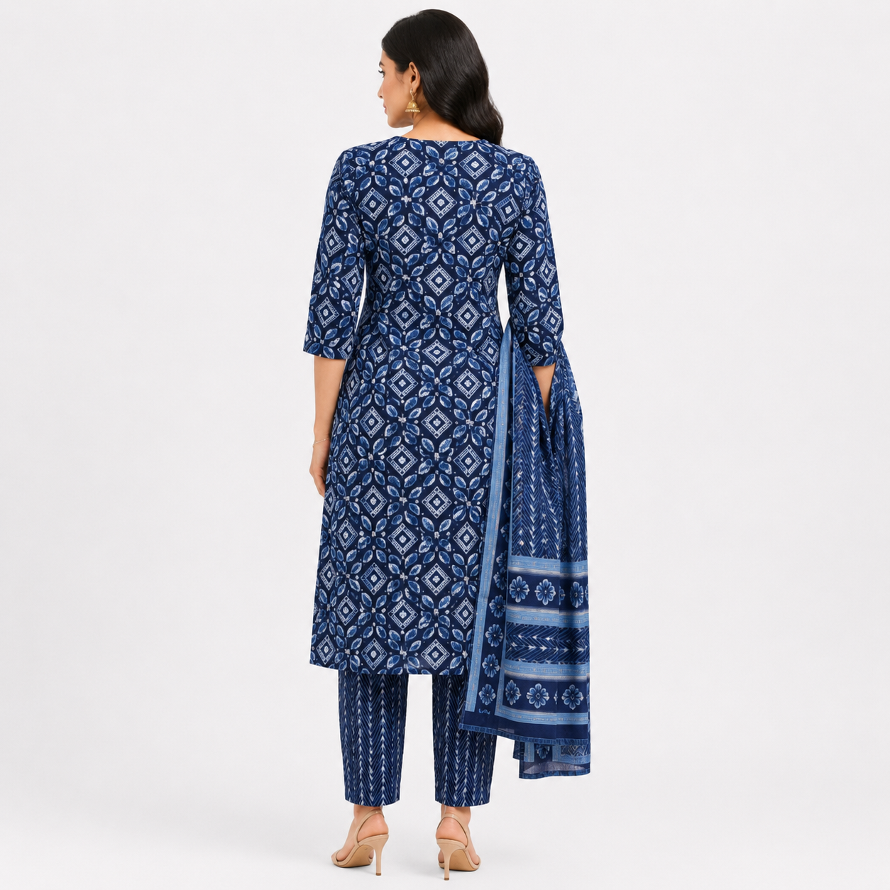 Navy Blue Printed Kurta Pant Dupatta Set for Women | Traditional Ethnic Wear