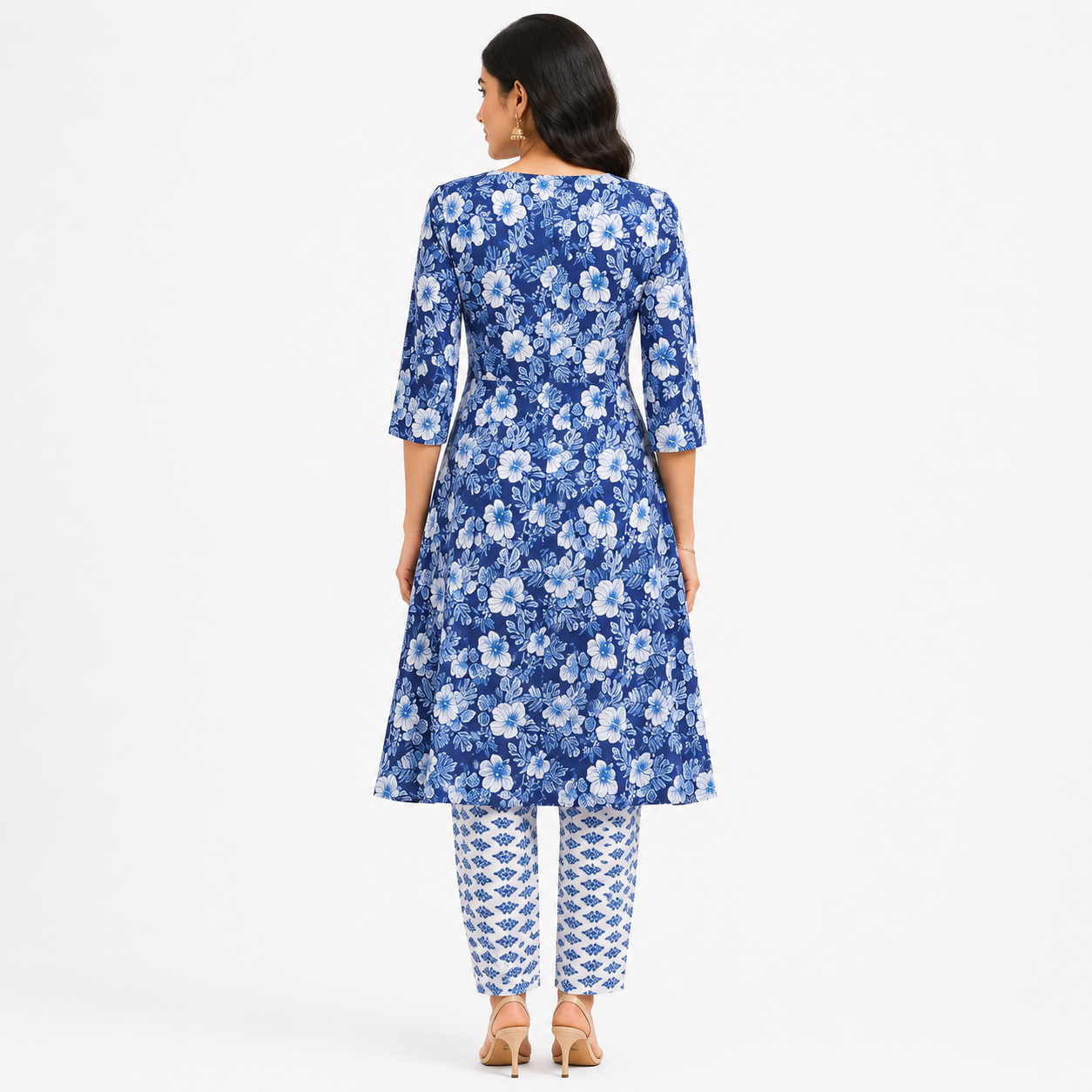 Royal Blue Floral Printed Kurta Pant Set for Women | Casual Ethnic Wear