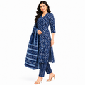 Navy Blue Printed Kurta Pant Dupatta Set for Women | Traditional Ethnic Wear