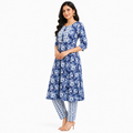 Royal Blue Floral Printed Kurta Pant Set for Women | Casual Ethnic Wear