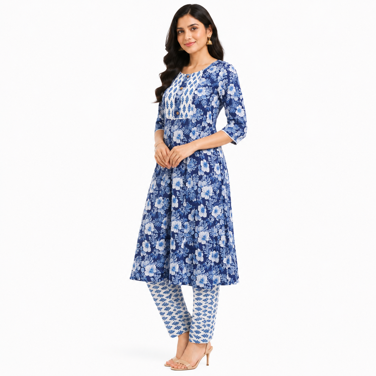 Royal Blue Floral Printed Kurta Pant Set for Women | Casual Ethnic Wear
