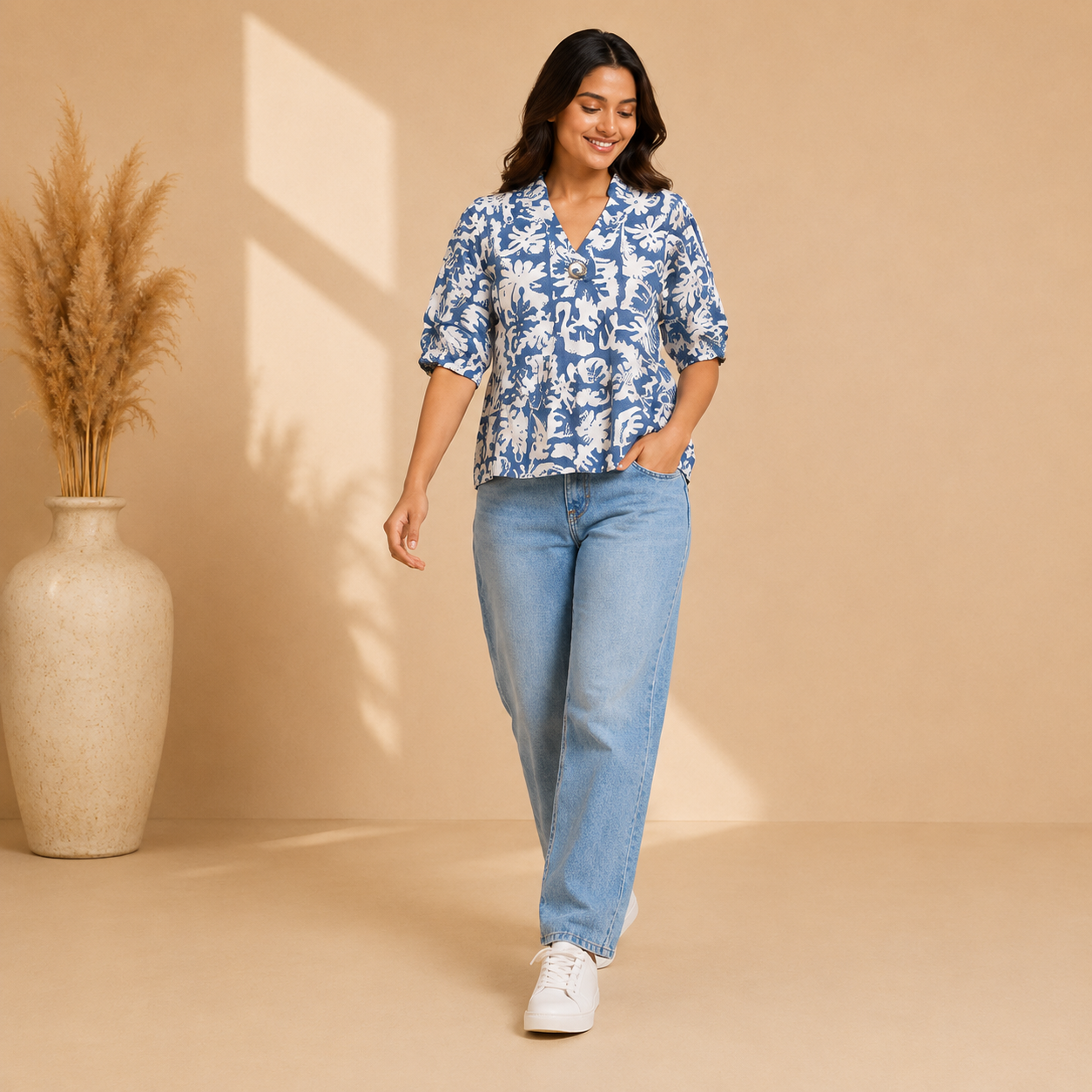 Women’s Blue Floral Printed Peplum Top | Casual Stylish Floral Top
