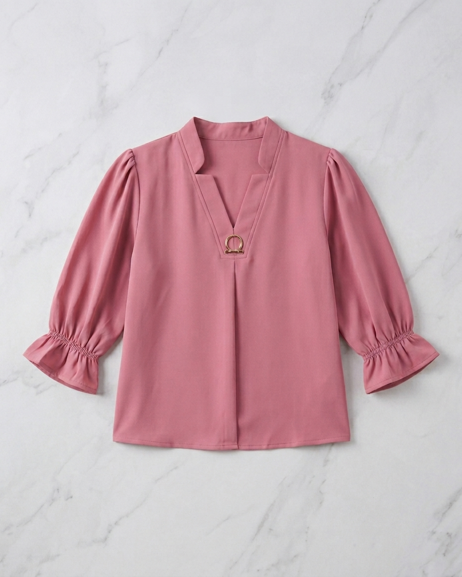 Korean Style Mauve Pink Puff Sleeve Top