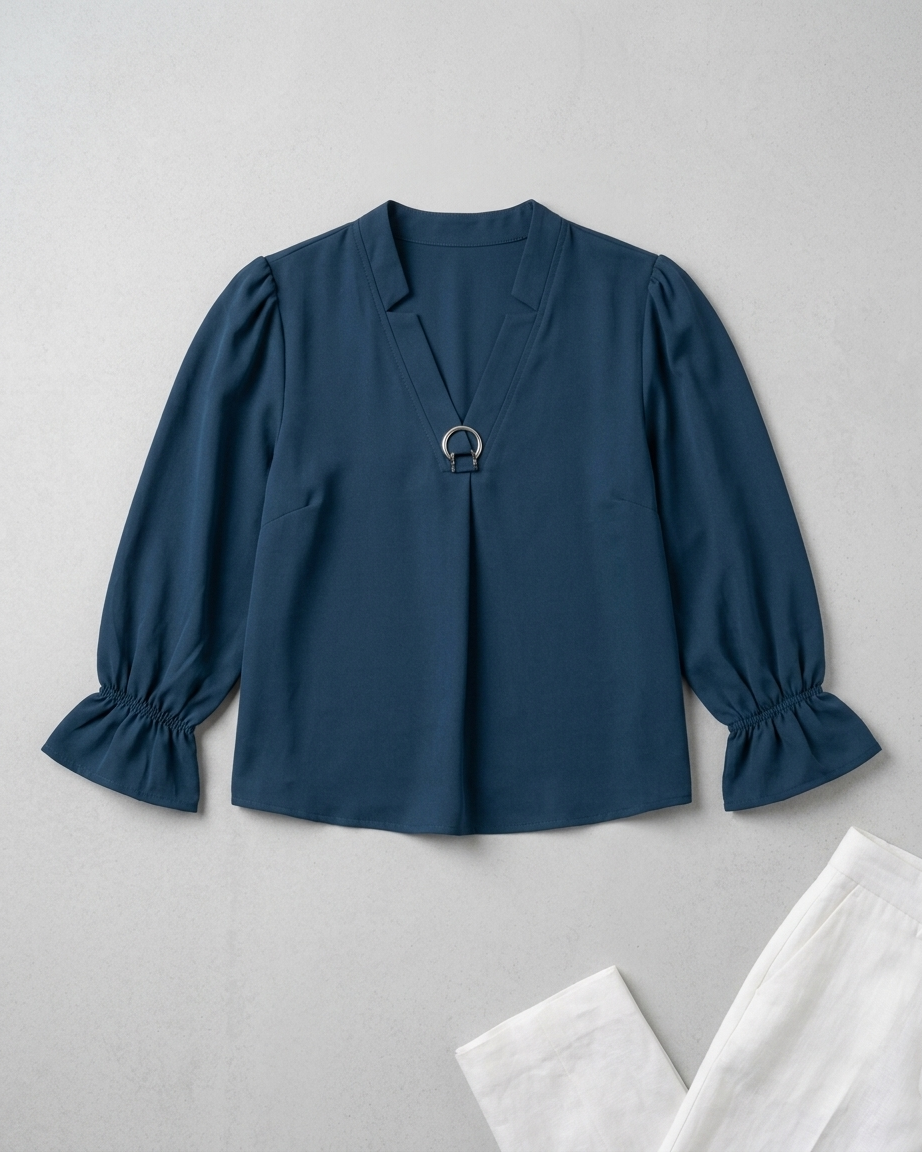 Korean Style Teal Blue Puff Sleeve Top