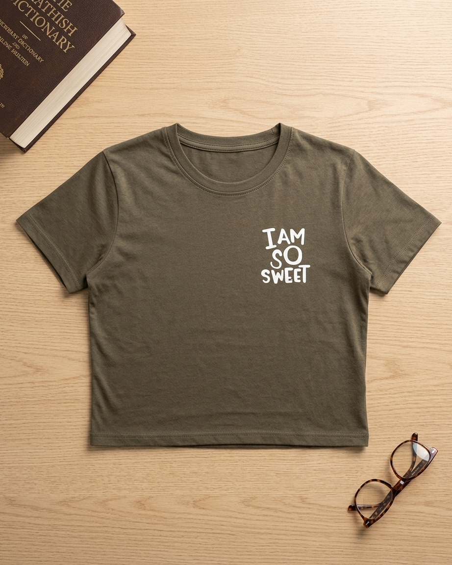 Olive Green "I Am So Sweet" Slogan Crop Top