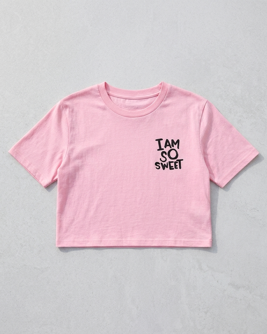 I Am So Sweet" Pink Graphic Crop Top