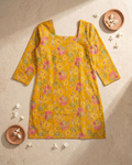 Mustard Yellow Floral Printed Square Neck Tunic