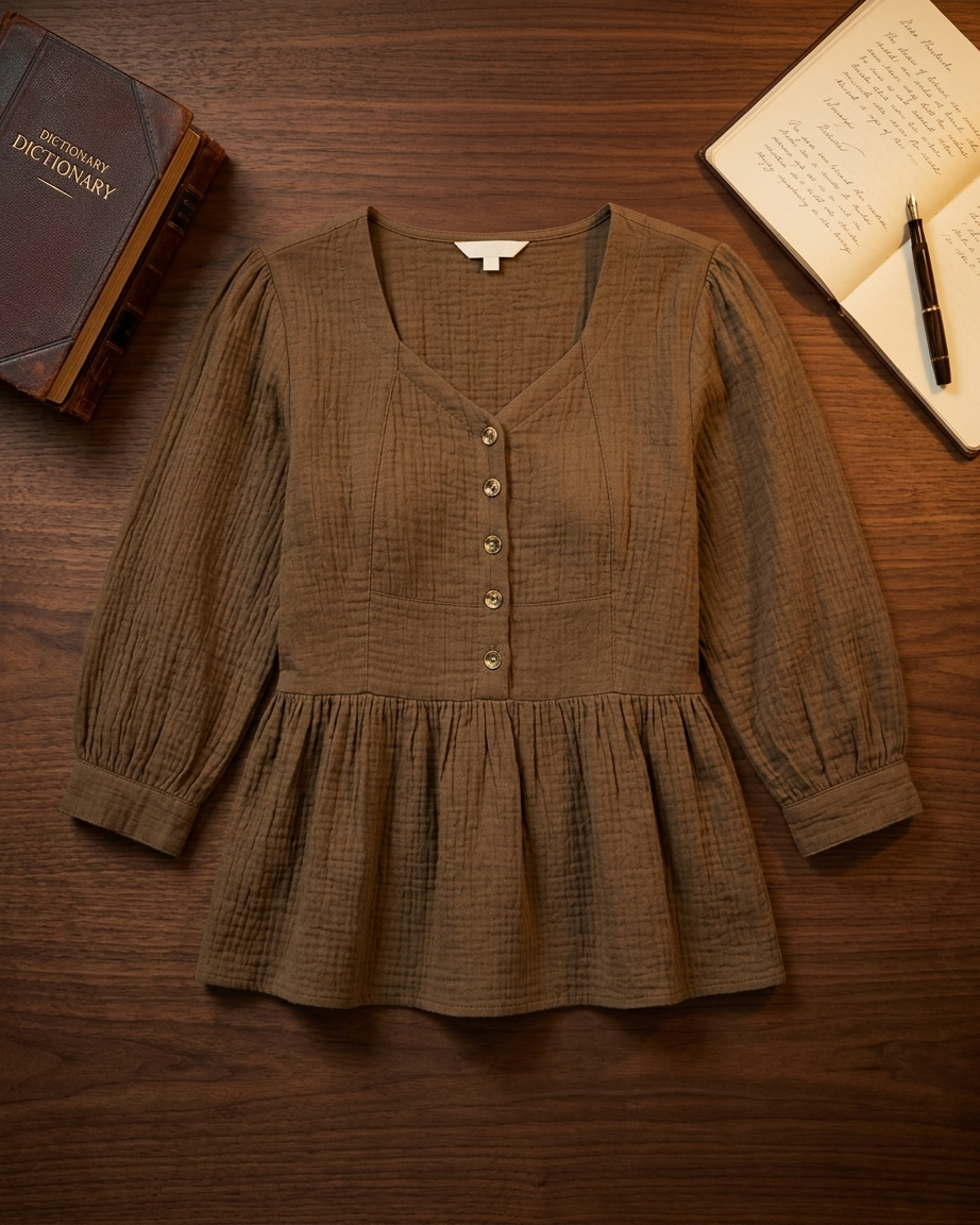 Coffee Brown Textured Peplum Top