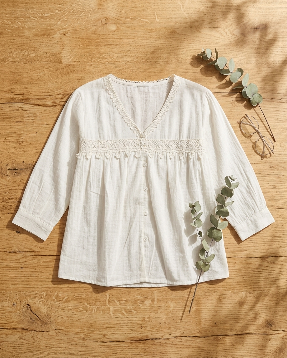White Boho Lace Embroidered V-Neck Top