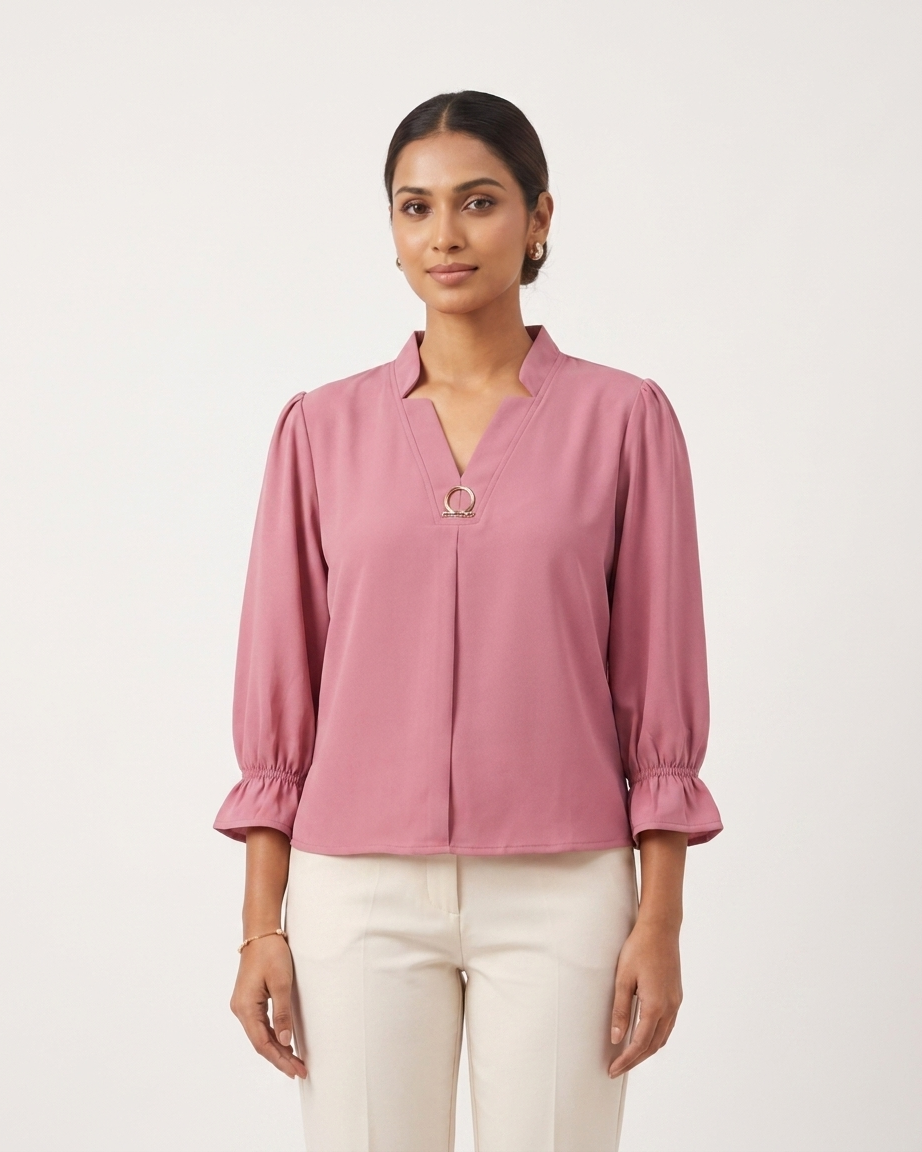 Korean Style Mauve Pink Puff Sleeve Top