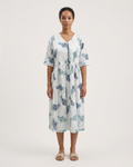White & Blue Floral Midi Dress