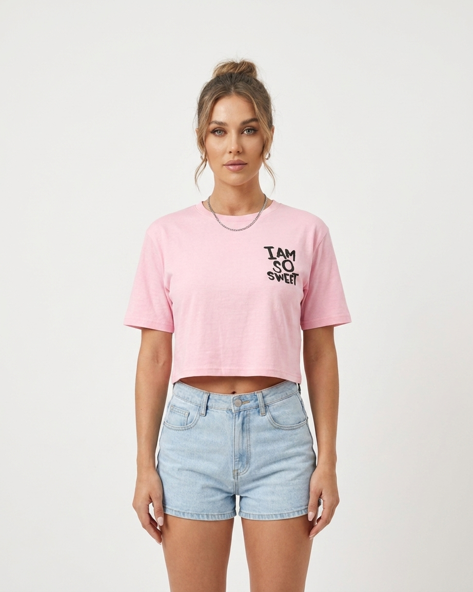 I Am So Sweet" Pink Graphic Crop Top
