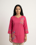 Rani Pink Floral Embroidered Cotton Slub Tunic