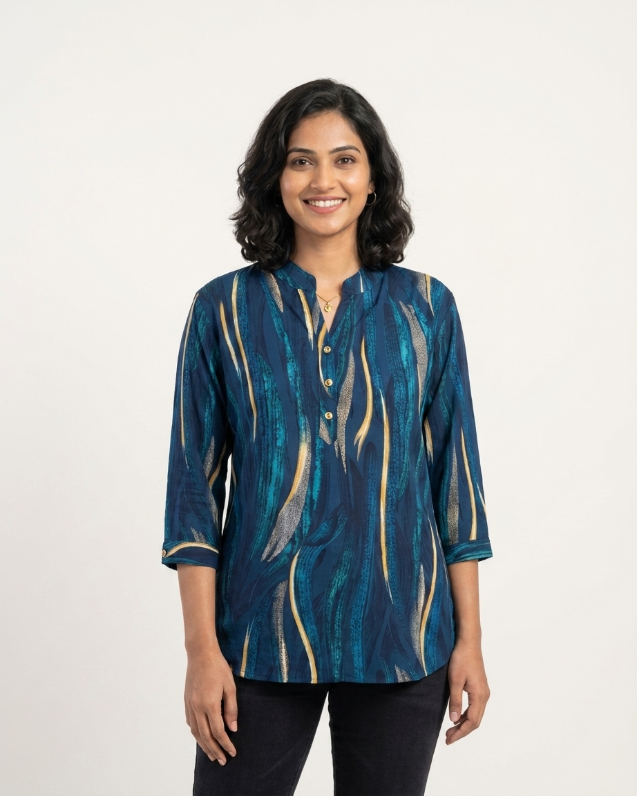 Ocean Wave Abstract Printed Tunic Top