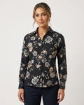 Black Cotton Shirt with Vintage Floral Print