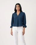 Korean Style Teal Blue Puff Sleeve Top