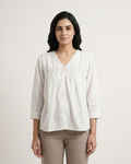 White Boho Lace Embroidered V-Neck Top