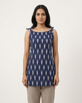Indigo Blue Ikat Print Sleeveless Tunic with Shoulder Ties
