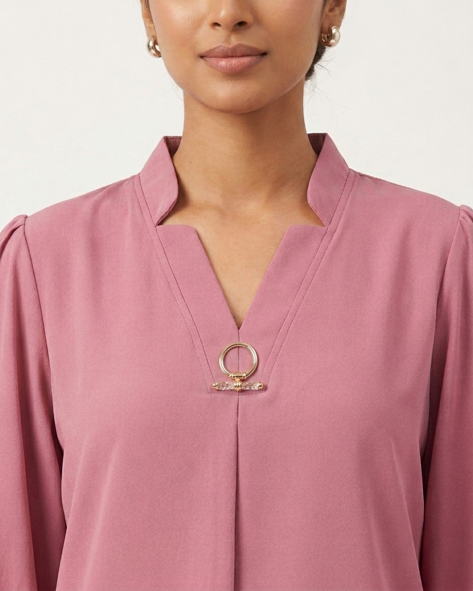 Korean Style Mauve Pink Puff Sleeve Top