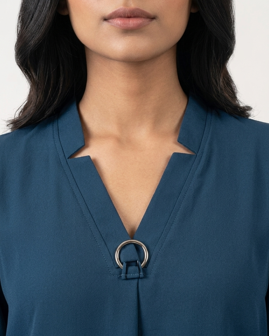 Korean Style Teal Blue Puff Sleeve Top