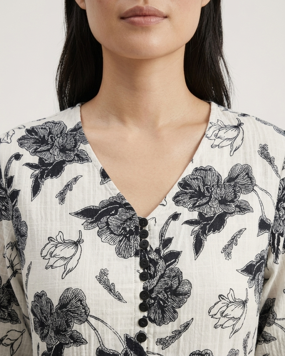 White & Blue Floral Midi Dress.