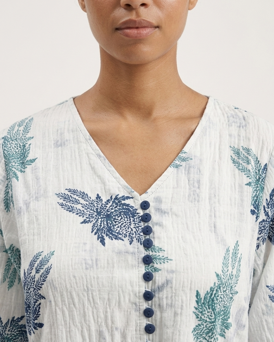 White & Blue Floral Midi Dress