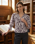 Women's Purple & White Abstract Print Textured Top with Smocked Bell Sleeves