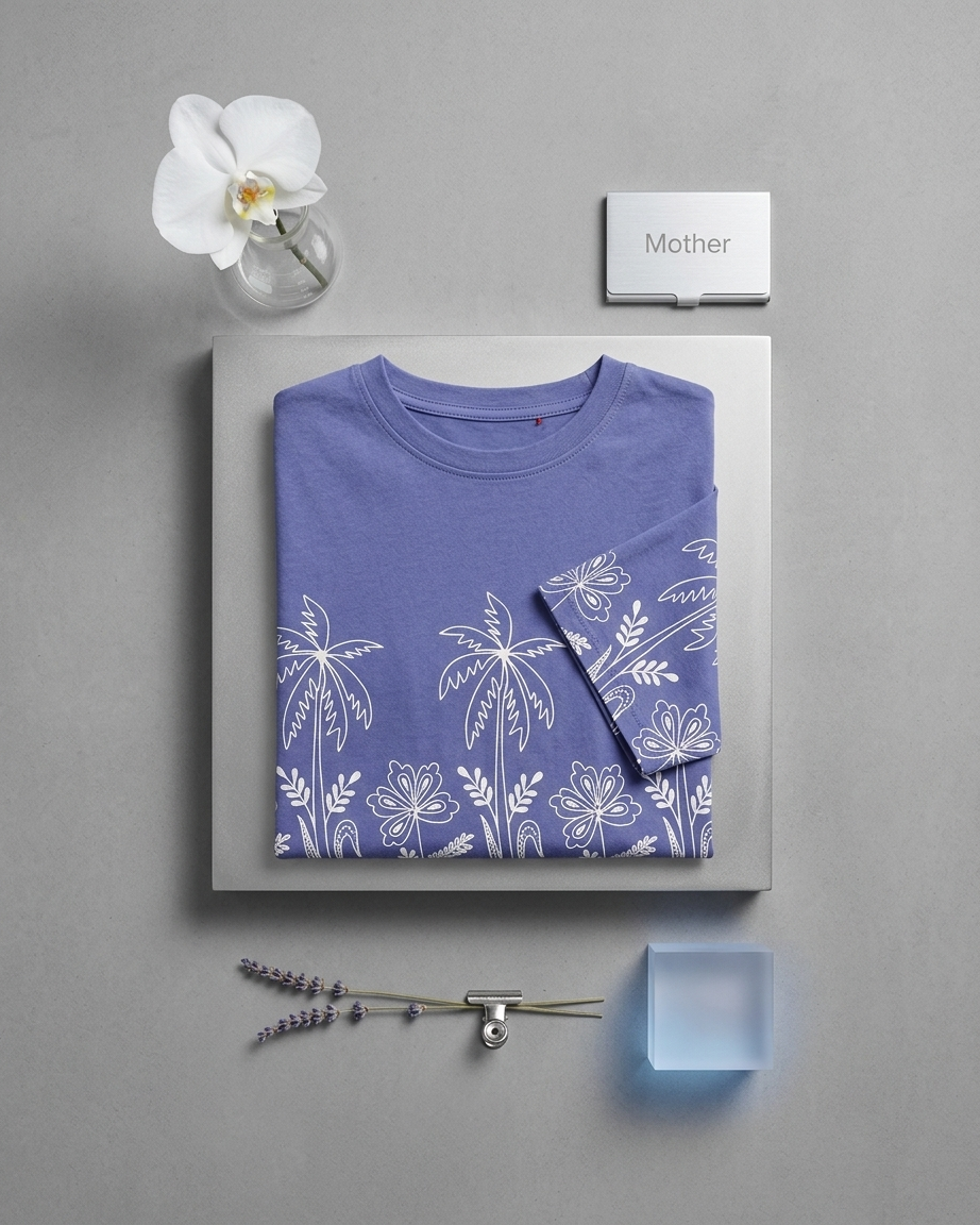 Women's Lavender Purple T-Shirt with White Tropical Palm Tree Print