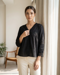 Midnight Black Boho Lace Embroidered Top