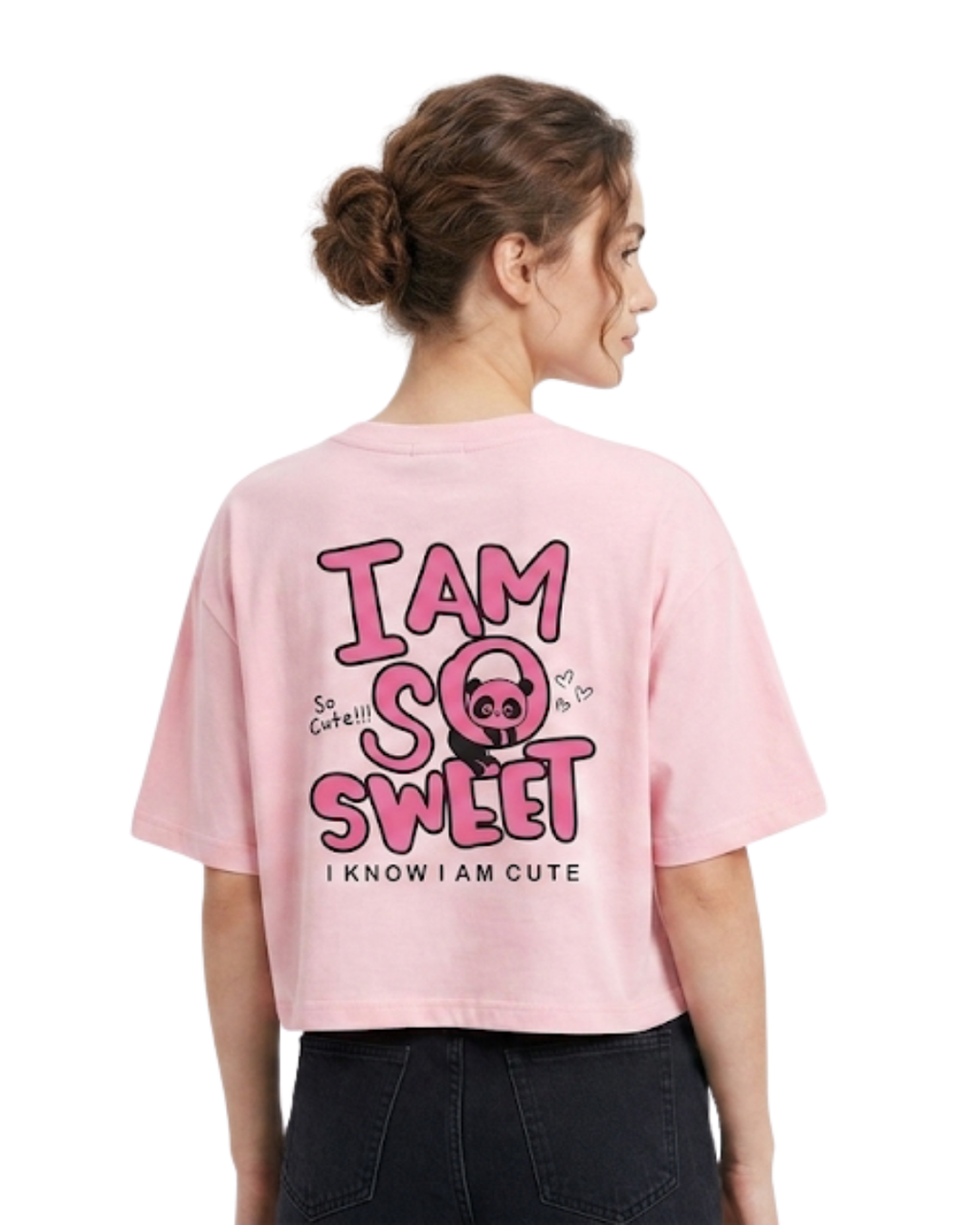 I Am So Sweet" Pink Graphic Crop Top